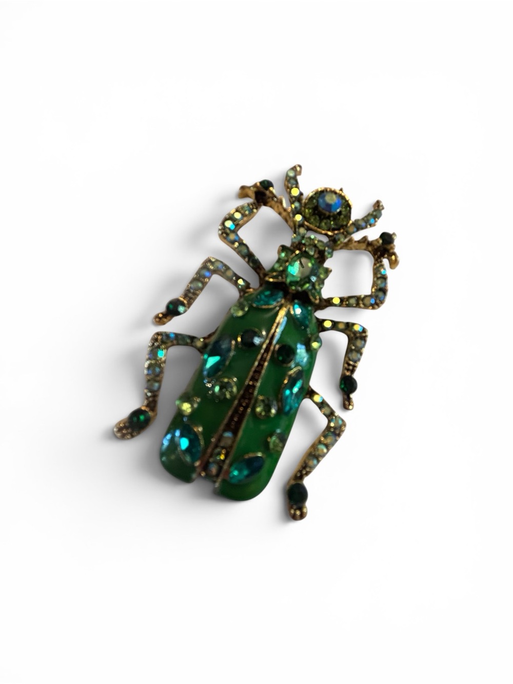Green Jeweled Beetle Brooch